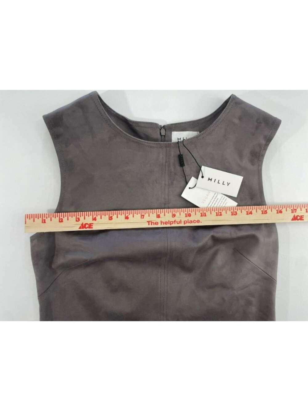 Milly Eve Suede & Leather Combo Vegan Shift Dress Charcoal/Blk Sz 4 MSRP$495 NEW - Picture 8 of 12
